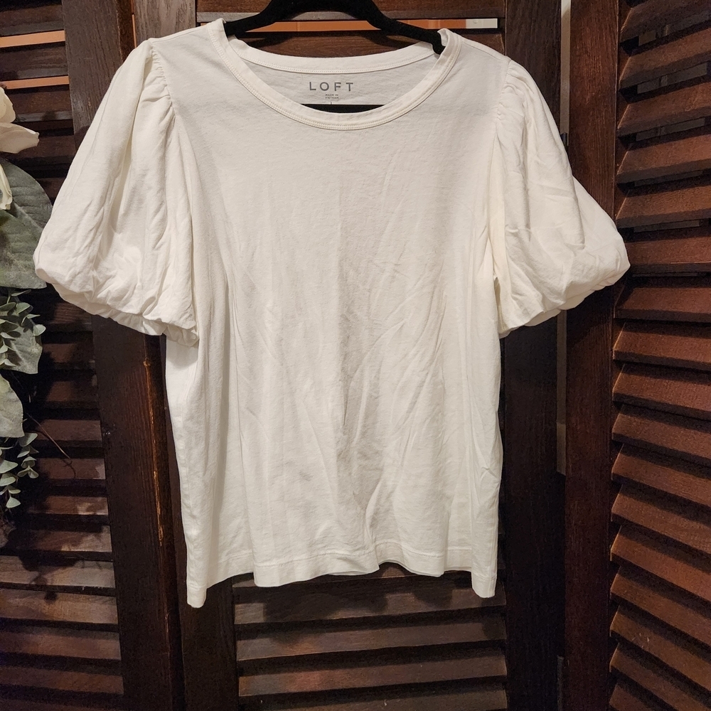 LOFT Cream Puff Sleeve Crewneck Top